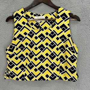 JOA Los Angeles Crop Top Women Medium Yellow Geometric Print Retro Boho Dopamine